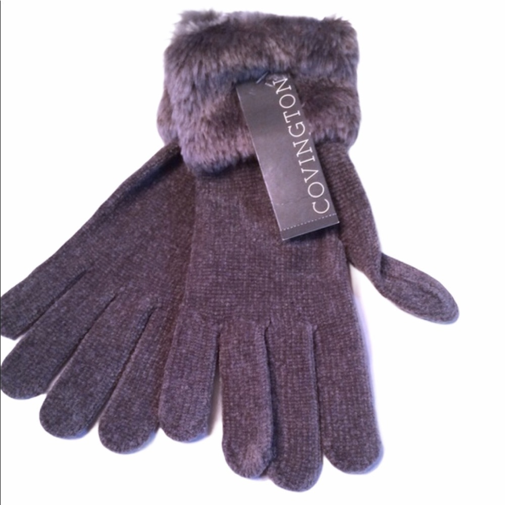 Covington Gray Fur Cuffed Chenille Gloves